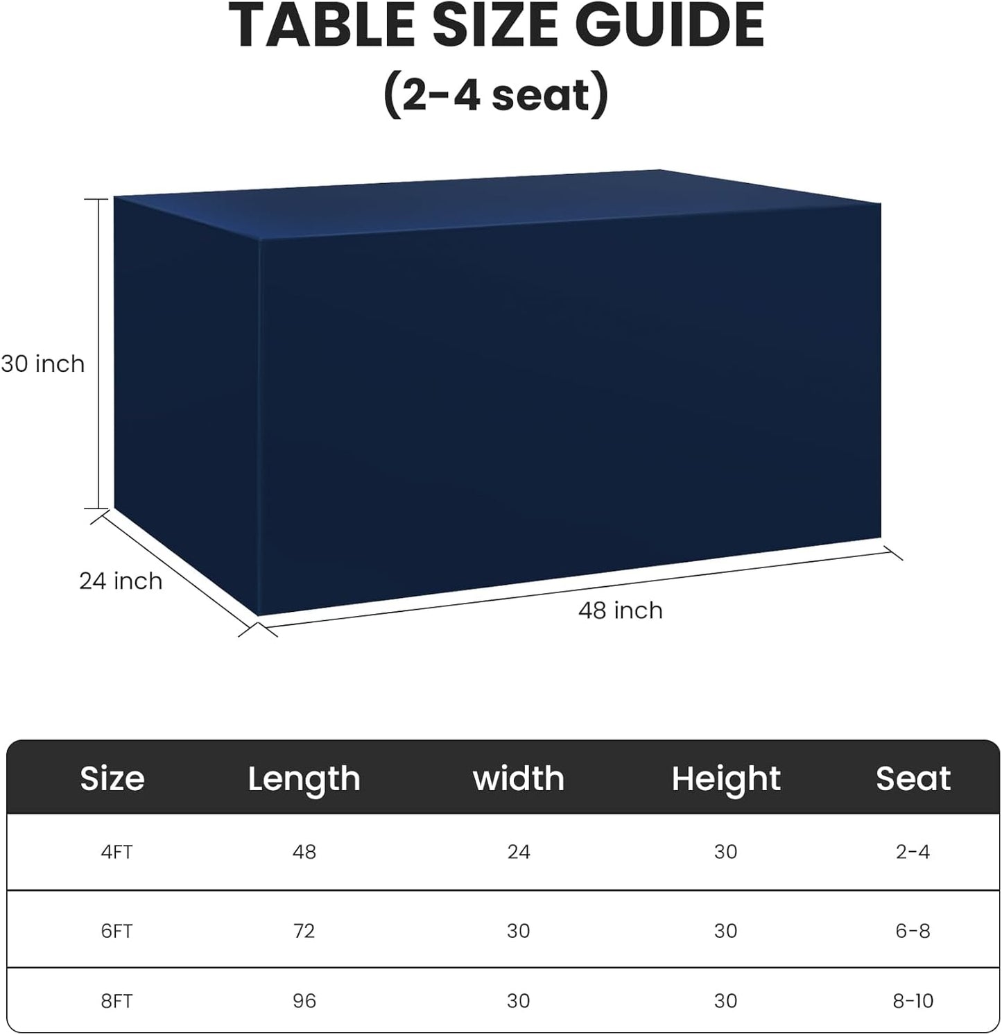 Ascoza 2 Pack Fitted Tablecloth for 4 Foot Rectangle Tables 48 x 24 Inch Navy Table Covers Water Resistant Polyester Table Cloth for Wedding,Parties,Display, Trade Show (Navy)