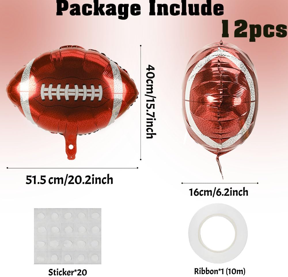 12 PCS 18 Inch Football Balloons Birthday Party Favors Supplies Rugby Ball Balloons Football Themed Party Decorations Large Giant Sports Balloon Superbowl Christmas Mylar Foil Helium Aluminum Balloon