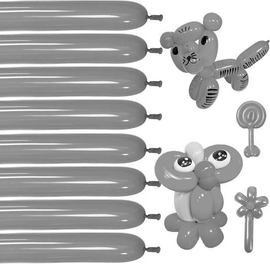 Long Grey 260 Balloons Thickened Latex Twisting Balloons for Magic Balloon Garland Kit Boys Birthday Baby Shower Party Decorations, 100Pcs