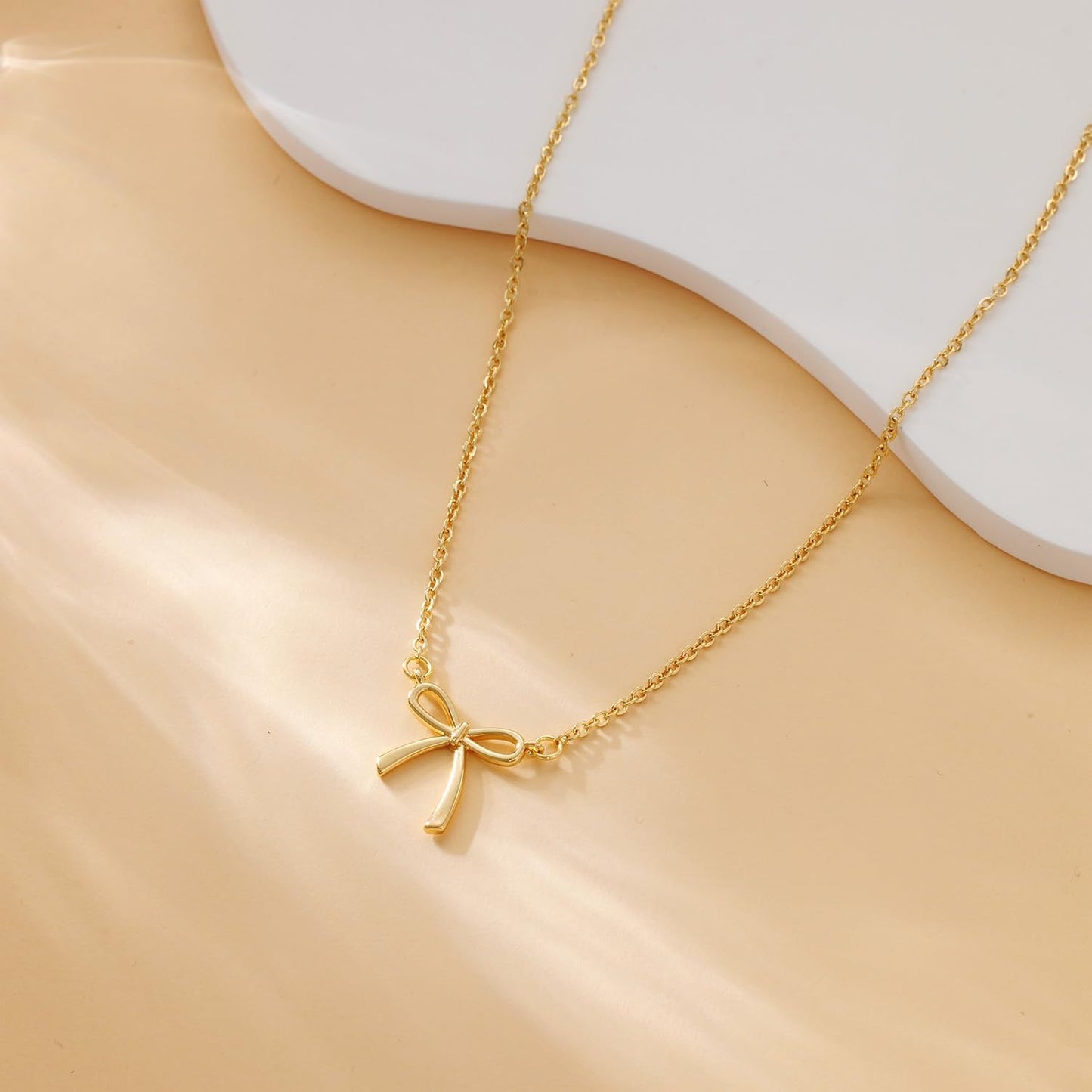 Stocking Stuffers for Women Dainty Bow Necklace 14K Gold Plated Cute Choker Small Pendant Charm Necklaces Teen Gift Trendy Stuff Personalized Jewelry Christmas Gifts