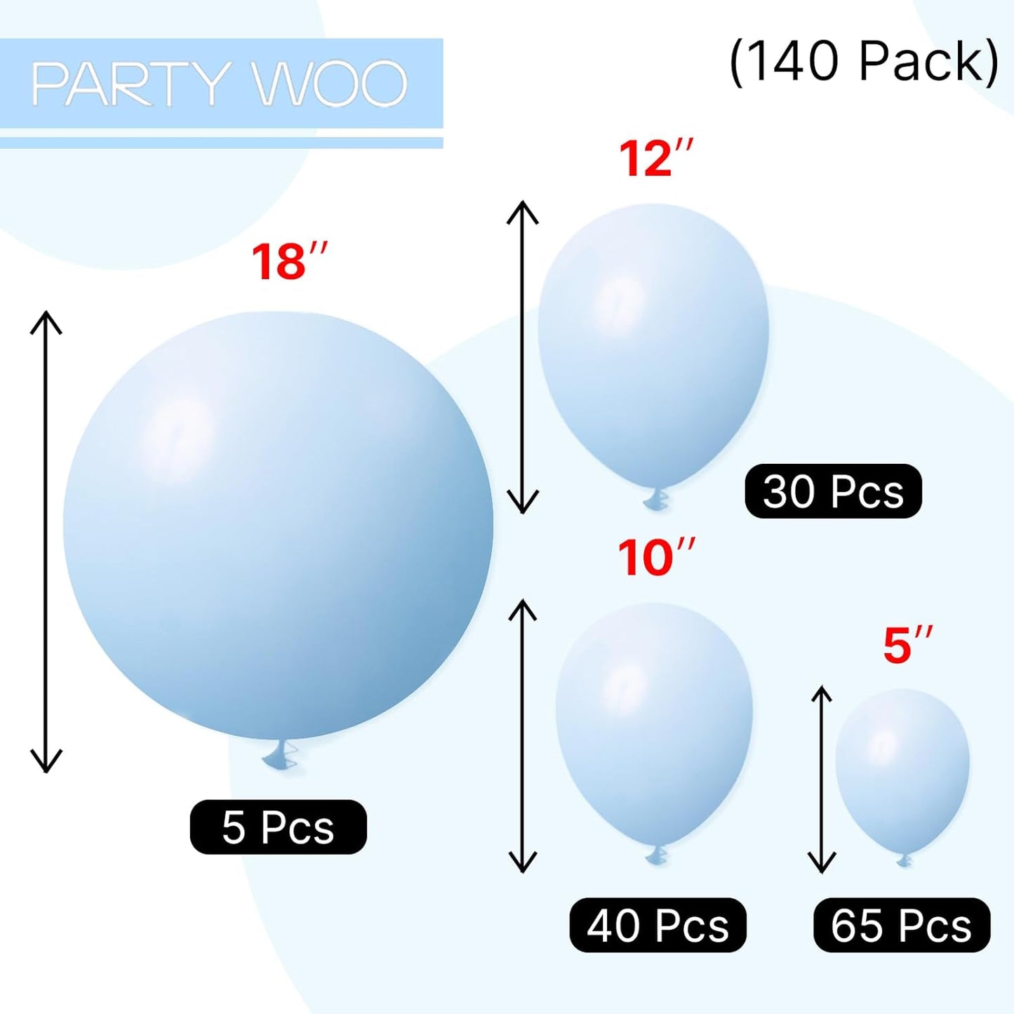 PartyWoo Baby Blue Balloons 140pcs Different Sizes of 18 12 10 5 Inch Light Pastel Sky Aqua Blue Balloon Arch Kit Garland for Graduation Baby Shower Gender Reveal Easter Party Decorations Blue-Q13