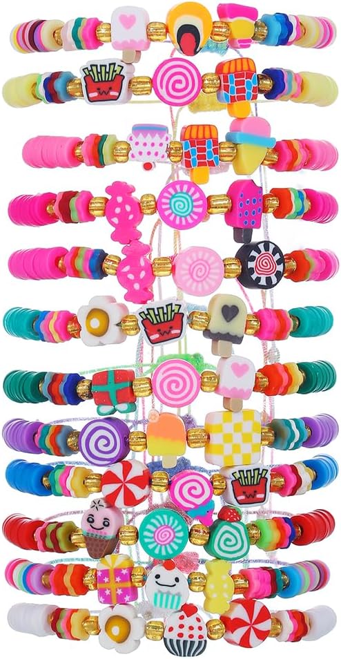 Heishi Surfer Clay Bead Bracelets Set for Women - Preppy Smile Evil Eye Beaded Stretch Bracelets Elastic Layering Friendship Bracelets- Stackable Boho Disc Summer Jewelry Set