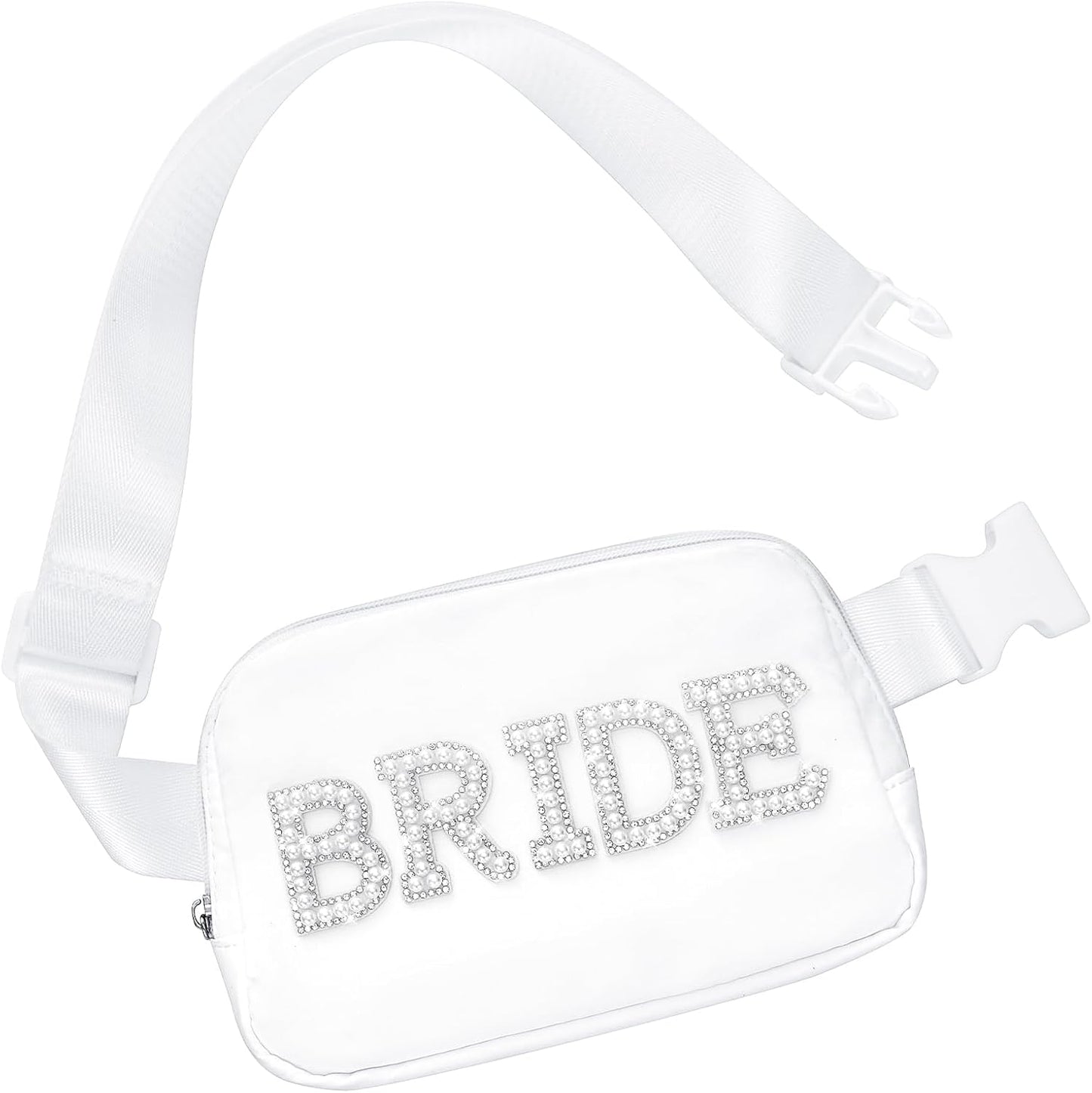 Lamyba Bride Gifts, Bachelorette Gifts for Bride Fanny Pack, Bride to be Gifts for Wedding Day Bachelorette Party Engagement Honeymoon, Pearl Bride Belt Bag White