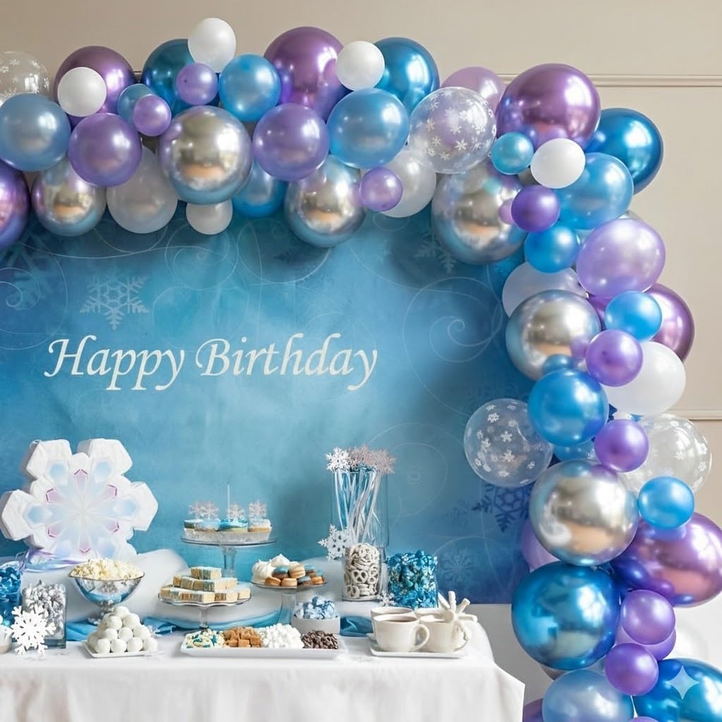Purple and Blue Balloons, Snowflake Pearl Light Blue Purple Metallic Clear Latex Balloons for Girls Winter Princess Wonderland Christmas Baby Its Cold Outside Baby Shower Birthday Party Decorations