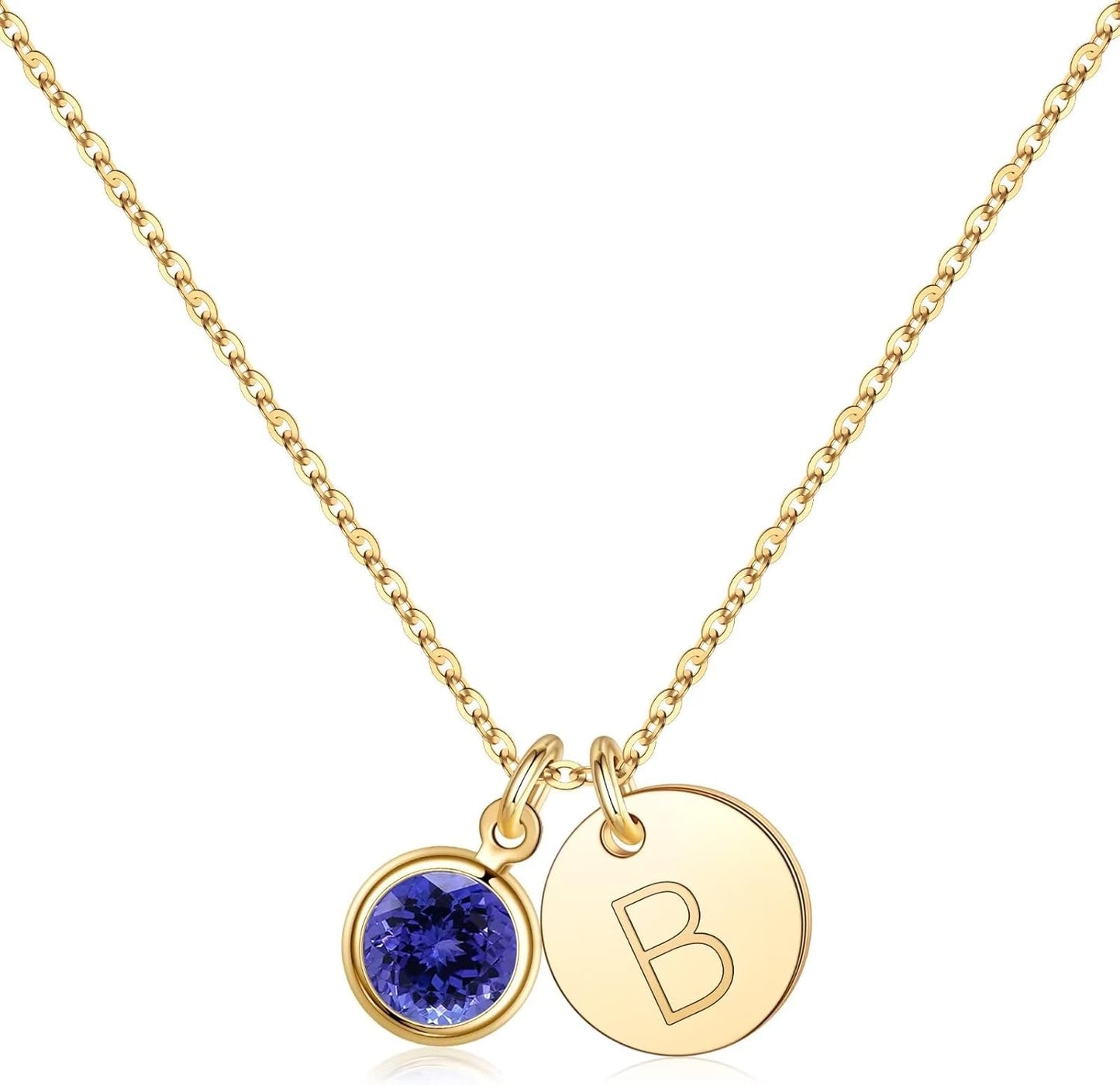 Hidepoo Initial Birthstone Necklace for Girl Women - 14K Gold Plated Disc Letter Necklace Personalized Gifts Jewelry Birthstone Initial Necklaces Birthday Gift for Female Teens Mom
