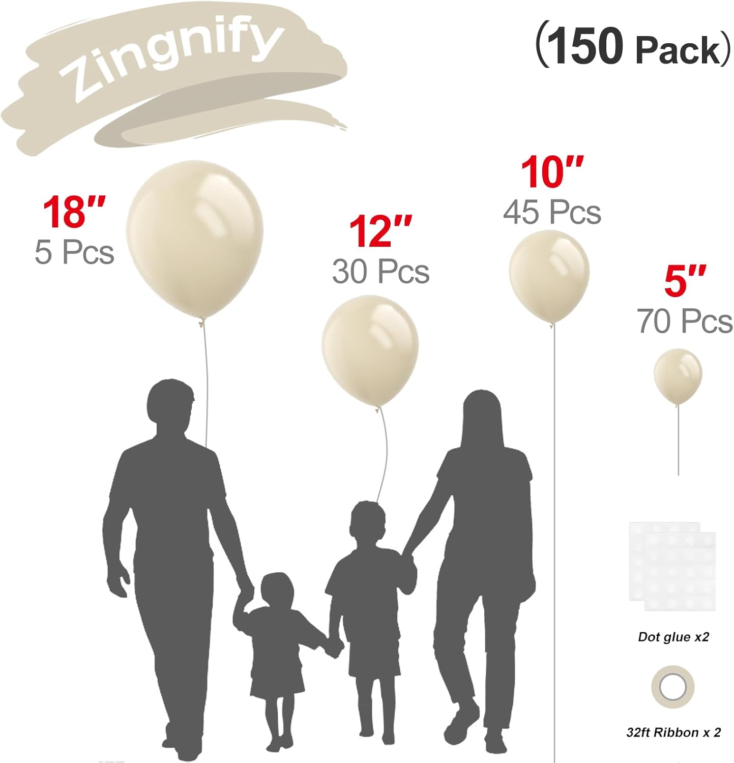 White Sand Balloons, 150 pcs Different Sizes Pack of 18 Inch 12 Inch 10 Inch 5 Inch Boho Sand White Balloons for Balloon Garland Balloon Arch as Birthday Party Wedding Decorations