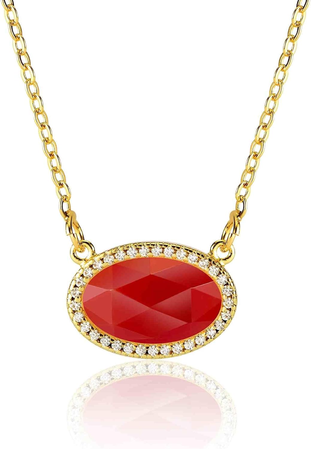 14K Gold Plated Pendant Necklace for Women Oval Cut Gemstone Crystal Pendant Necklaces Birthday Gifts for Women Mom Wife Friends
