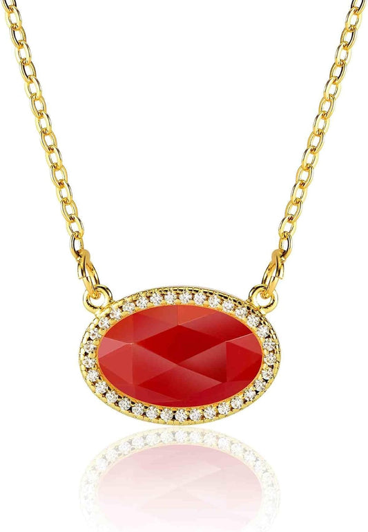 14K Gold Plated Pendant Necklace for Women Oval Cut Gemstone Crystal Pendant Necklaces Birthday Gifts for Women Mom Wife Friends