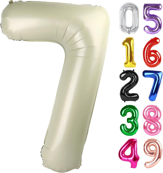 Cream Number 7 Balloon 40 Inch, 7th Birthday Party Decorations for Children, Giant 7 Foil Balloon for Party Supplies