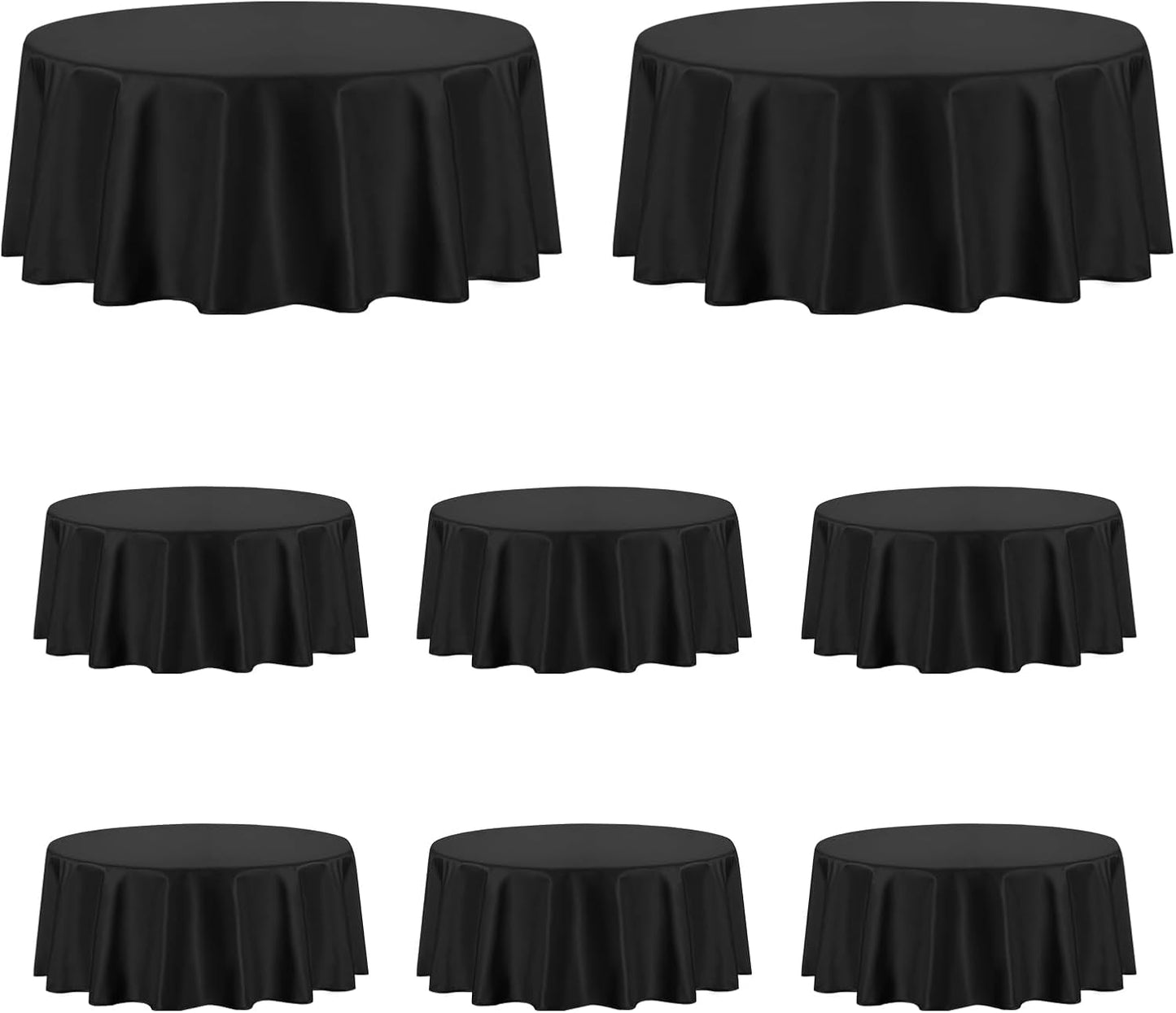 PureFit 8 Pack Round Black Table Cloths 70 Inch for Round Tables, Stain and Wrinkle Resistant Table Linens for Home Use, Wedding, Party, Banquet and Camping
