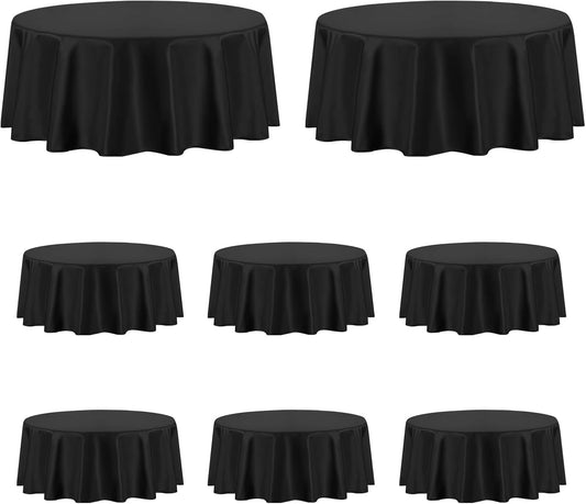 PureFit 8 Pack Round Black Table Cloths 90 Inch for Round Tables, Stain and Wrinkle Resistant Table Linens for Home Use, Wedding, Party, Banquet and Camping