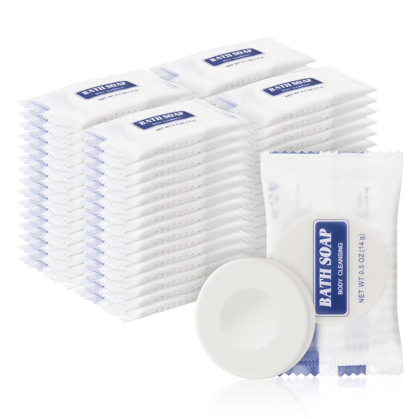 0.5 oz Bulk Travel Size Bars Soap, Individually Wrapped Small Face and Body Cleanser Round Soaps Toiletries Amenities for Hotel, Guest, Shelter, Charity, Motel, Vacation (100)