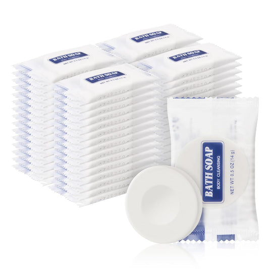 0.5 oz Bulk Travel Size Bars Soap, Individually Wrapped Small Face and Body Cleanser Round Soaps Toiletries Amenities for Hotel, Guest, Shelter, Charity, Motel, Vacation (100)