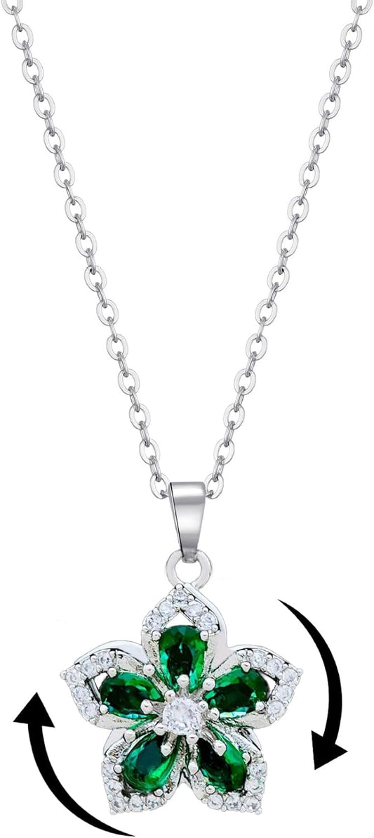 Necklace for Women Gold Flower Fidget Necklace Rotatable Crystal Silver Blossom Pendant Necklaces Adjustable Spinning Fidget Necklaces Redbud Flower Choker Funny Gift Jewelry