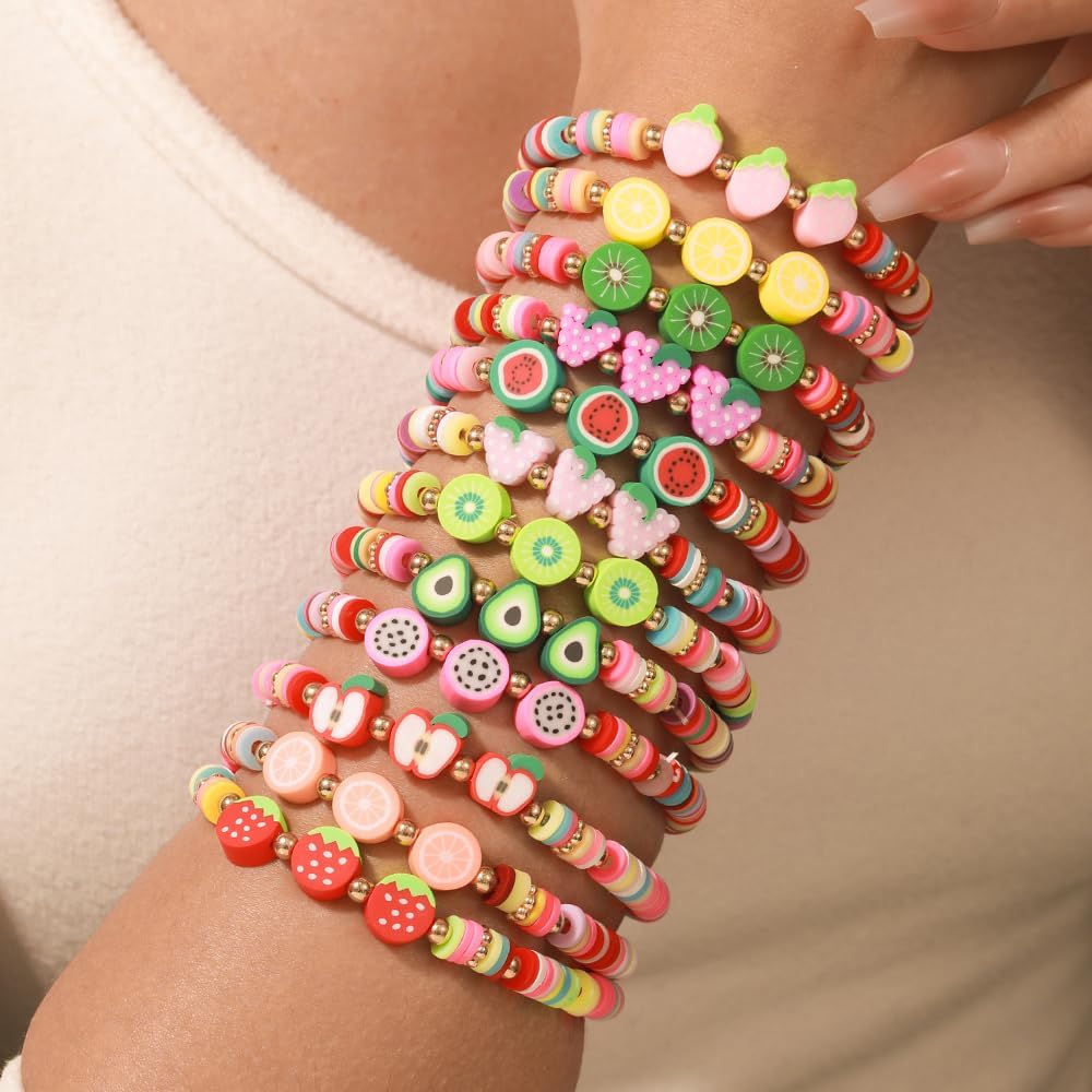 Friendship Bracelets Boho Stackable Bracelets for Women Surfer Heishi Clay Bead Bracelets Stretch Preppy Bracelets Colorful Boho Bracelets for Women