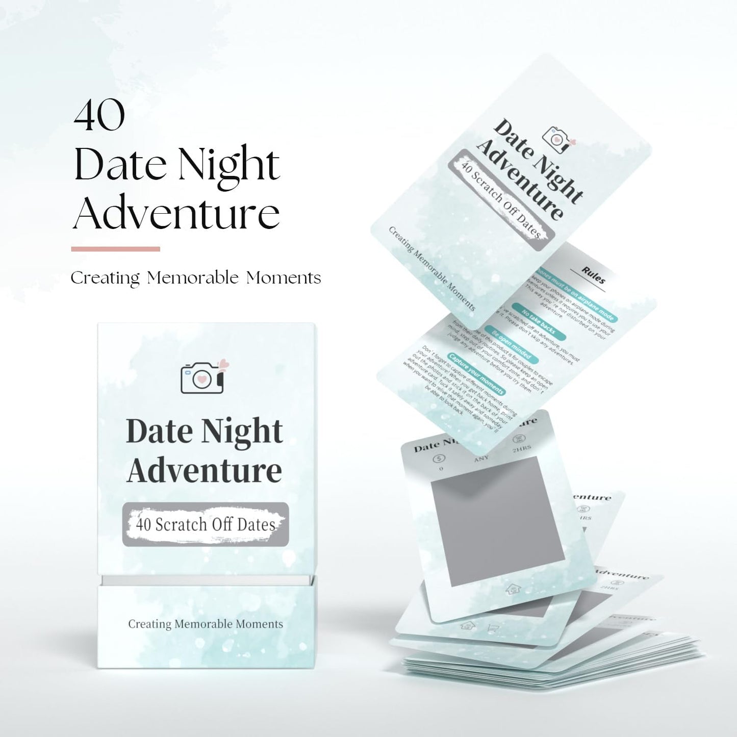40 Date Ideas for Couples Date Night - Unique Scratch Off Date Night Card Gifts for Boyfriend, Romantic Engagement, Bridal Shower and Wedding Anniversary Couples Gifts for Him, Bride