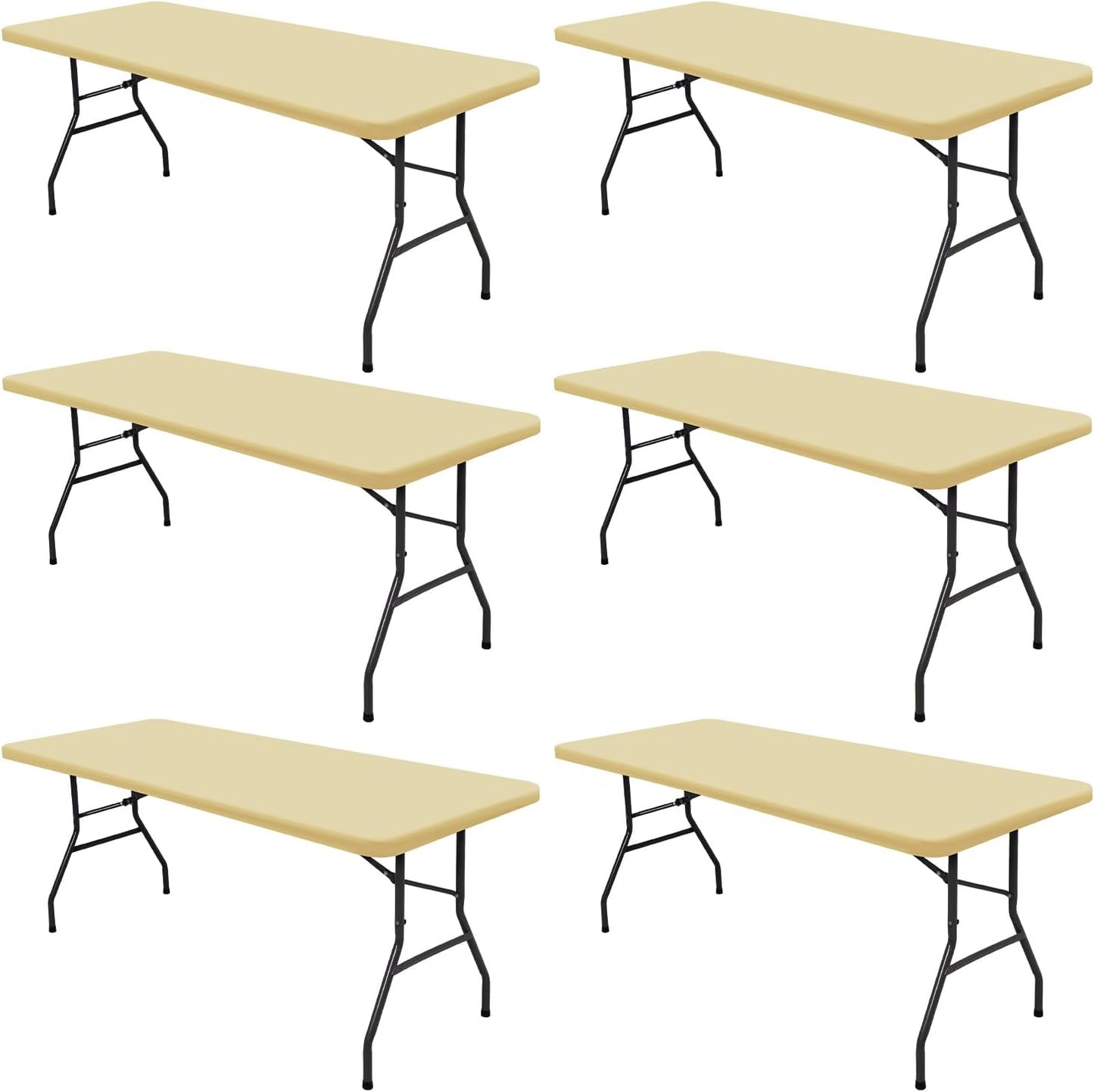 6 Pack Picnic Table Cover Fitted Elastic Outdoor Tablecloths for 6 Foot Rectangle Tables Waterproof Stretch Washable Patio Folding Spandex Table Cloth for Camping Banquet Parties (Champagne,30" x 72")