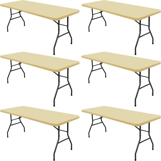 6 Pack Picnic Table Cover Fitted Elastic Outdoor Tablecloths for 6 Foot Rectangle Tables Waterproof Stretch Washable Patio Folding Spandex Table Cloth for Camping Banquet Parties (Champagne,30" x 72")
