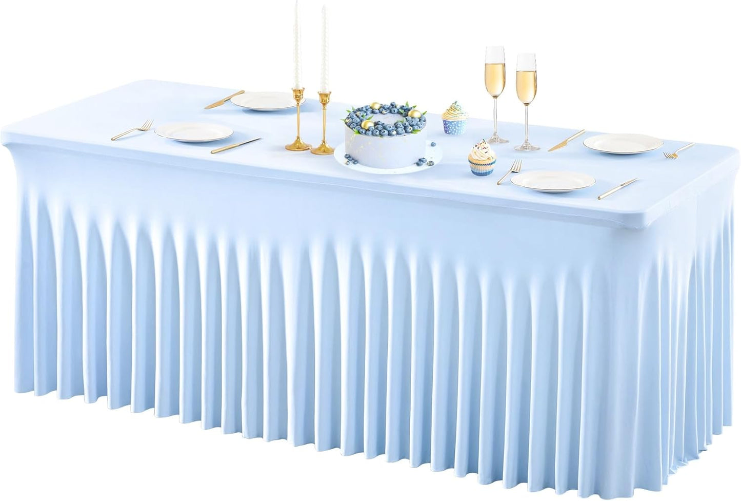 PARTISKY Blue Spandex Tablecloth for 6ft Rectangle Tables, Stretchable Table Cover Skirt for Folding Tables Weddings Parties Banquets Events Trade Shows and Dessert Table