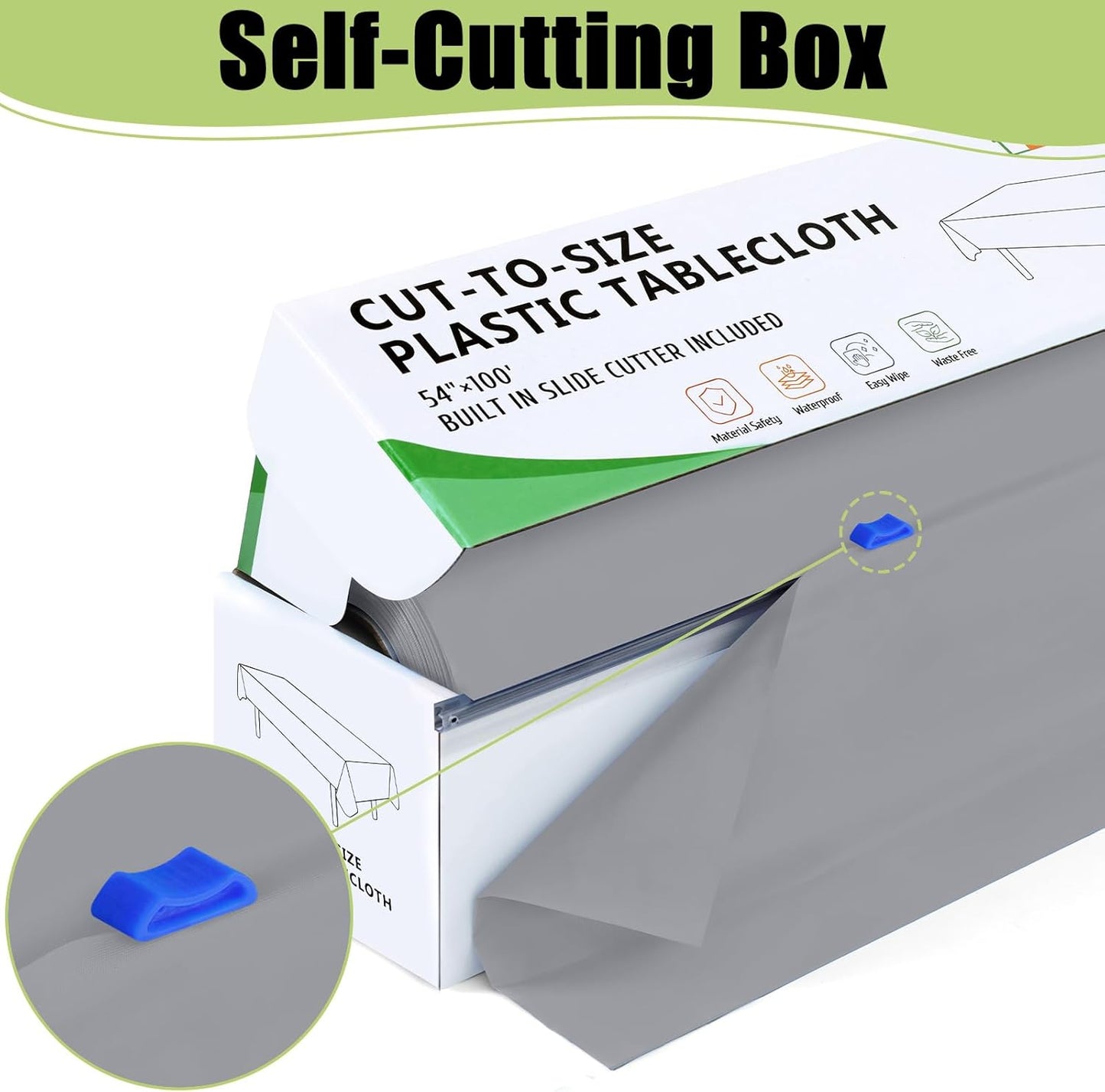 Smiry 54 Inch x 100 Feet Disposable Table Cover Roll, Grey Plastic Table Cloth in Cut-to-Size Box with Slide Cutter, Waterproof Rectangle Tablecloths for Weddings, Banquets, Outdoor