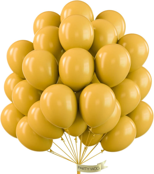 PartyWoo Mustard Yellow Balloons, 50 pcs 12 Inch Boho Yellow Balloons, Dark Yellow Balloons for Balloon Garland or Balloon Arch as Birthday Party Decorations, Baby Shower Decorations, Yellow-F57