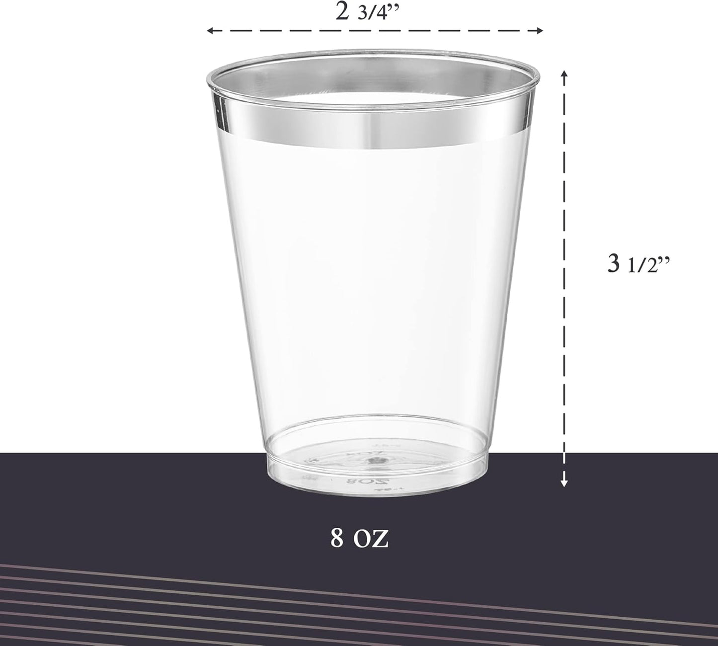 PLASTICPRO Disposable 8 oz Crystal Clear Plastic Tumblers With Silver Rim for Party's & Weddings pack of 100