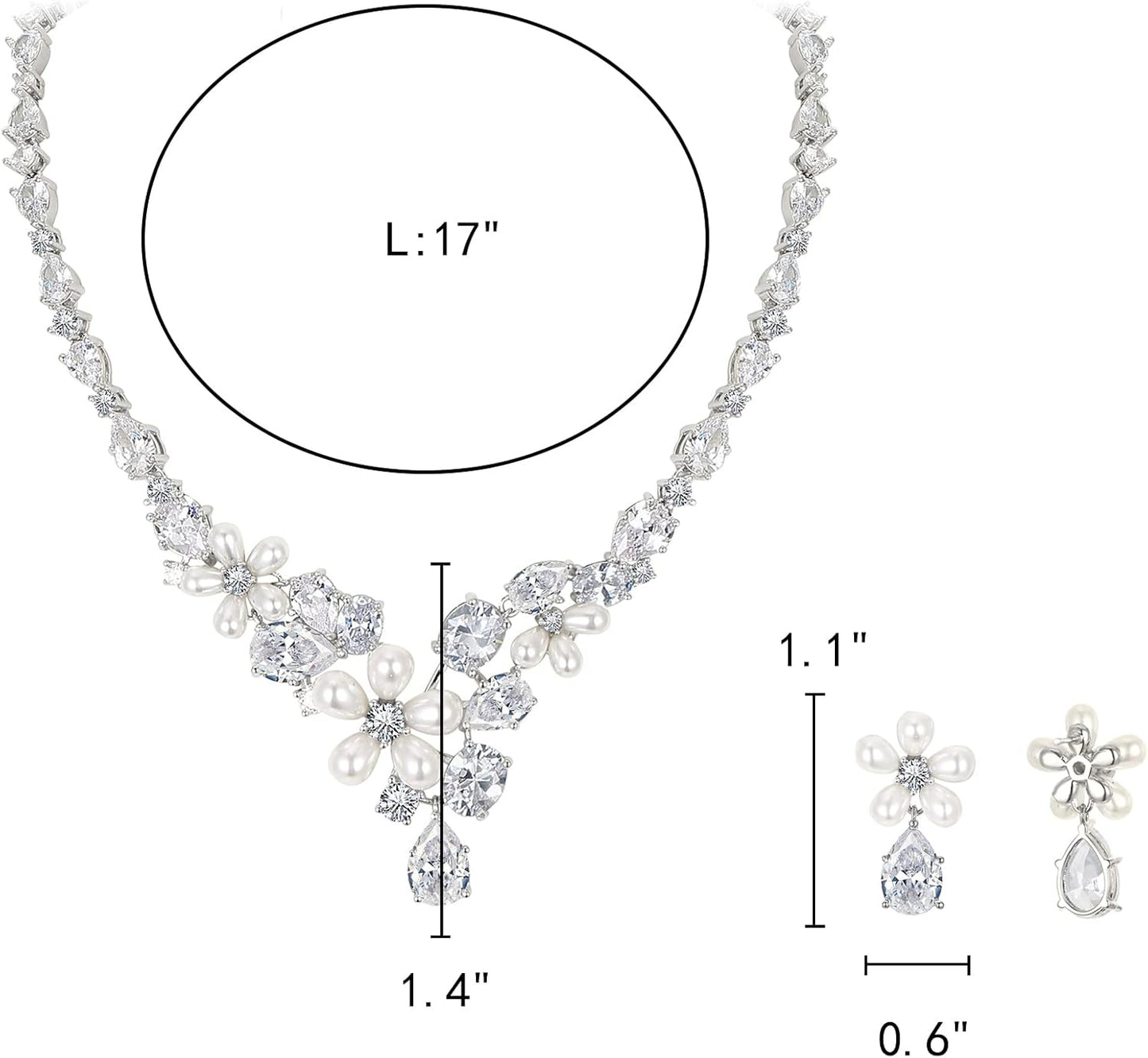 EleQueen Women's Simulated Pearl Wedding Jewelry Set, Cubic Zirconia Marquise Floral Bridal Necklace Earrings Bracelet Sets