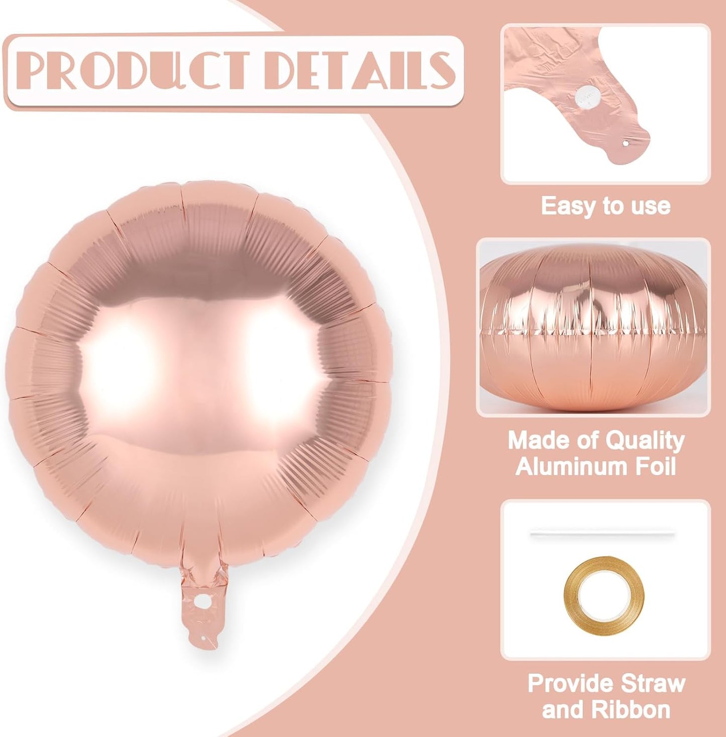 20 Pcs Round Shaped Balloons,18 Inch Round Foil Balloon,Giant Round Mylar Balloon Helium Balloons for Birthday Party Baby Shower Wedding Decorations (Champagne Gold)