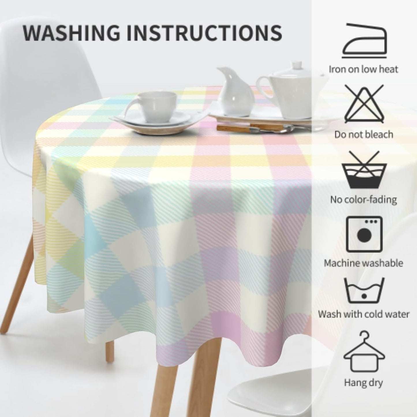 Giwawa 60in Easter Plaids Round Tablecloth Colorful Spring Checkered Circle Table Cover for Kitchen Dining Heat Stain Resistant Washable Table Cloth for Picnic Party Indoor Outdoor Decor
