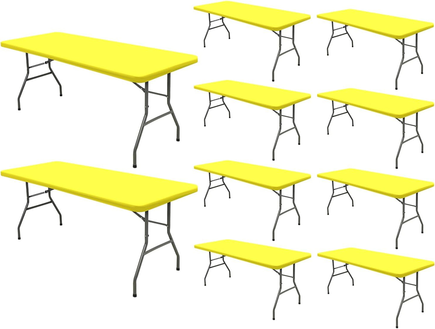 10 Pack Picnic Table Cover Fitted Tablecloths 8 Foot Rectangle Tables Elastic Waterproof Stretch Washable Patio Folding Outdoor Spandex Table Cloth for Camping Banquet and Parties (Yellow,30" x 96")