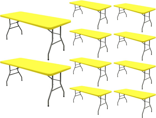 10 Pack Picnic Table Cover Fitted Tablecloths 6 Foot Rectangle Tables Elastic Waterproof Stretch Washable Patio Folding Outdoor Spandex Table Cloth for Camping Banquet and Parties (Yellow,30" x 72")