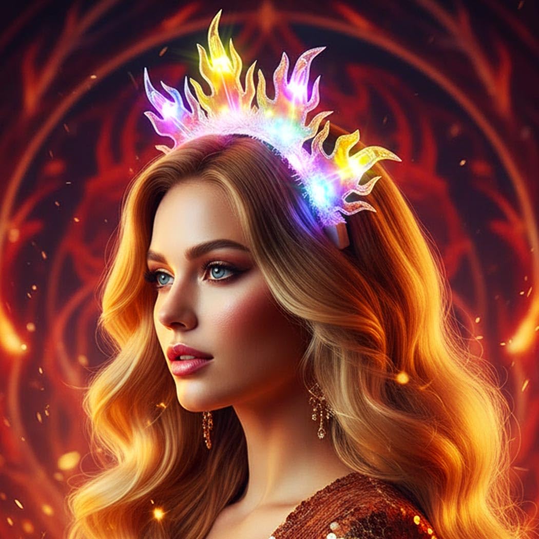 DRESBE Light Up Sun Crown Headband Glow Costume Headbands LED Flame Party Hair Accessories for Women (Colorful Light)