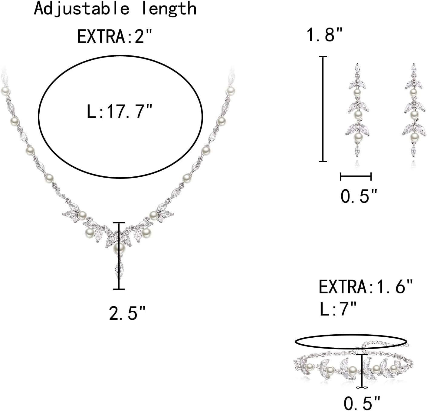 EleQueen Women's Simulated Pearl Wedding Jewelry Set, Cubic Zirconia Marquise Floral Bridal Necklace Earrings Bracelet Sets