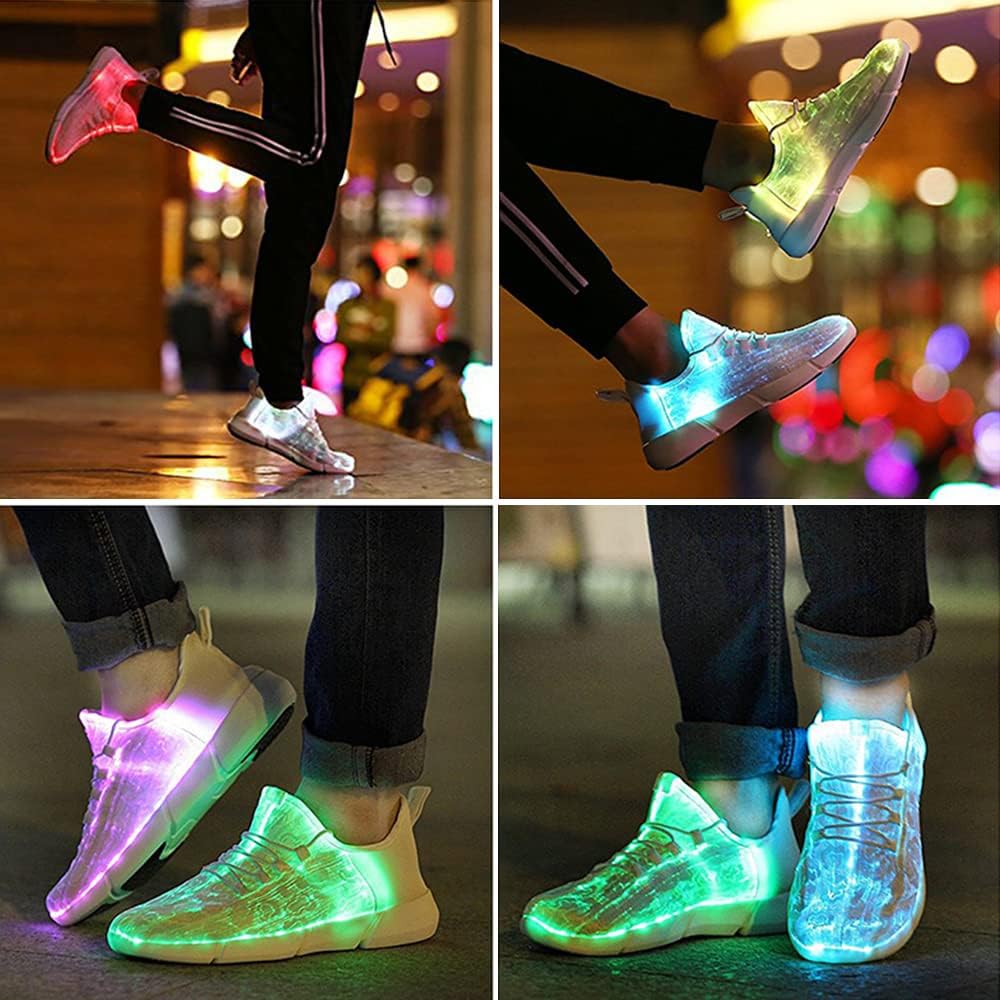 Shinmax LED Light Up Shoes for Women Men, USB Rechargeable Fiber Optic Glowing Sneakers, Luminous Flashing Shoes for Dancing, Festivals, Parties