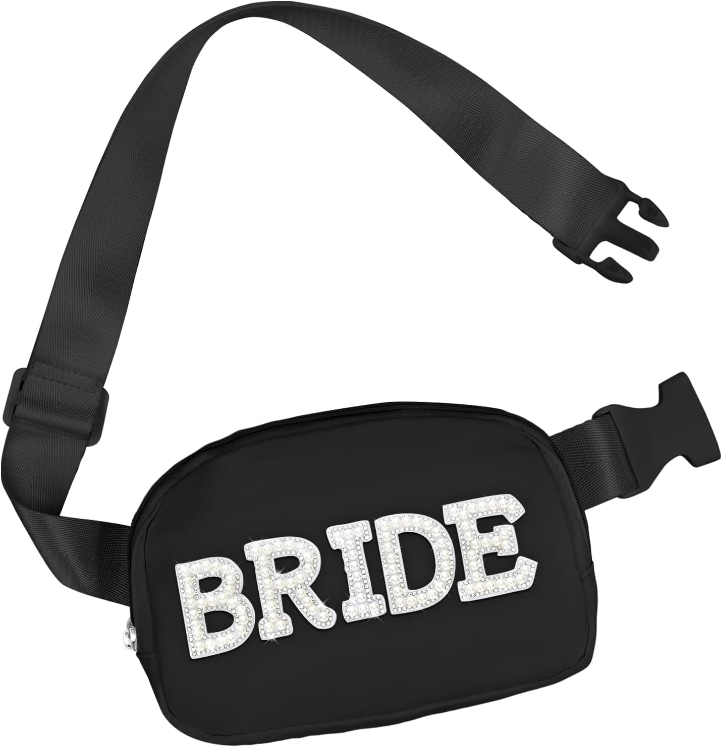 Lamyba Bride to be Gifts, Bridal Shower Gifts, Pearl Patch Bride Fanny Pack for Bachelorette Party Wedding day, Adjustable Strap Waterproof Mrs Crossbody Bag, Black