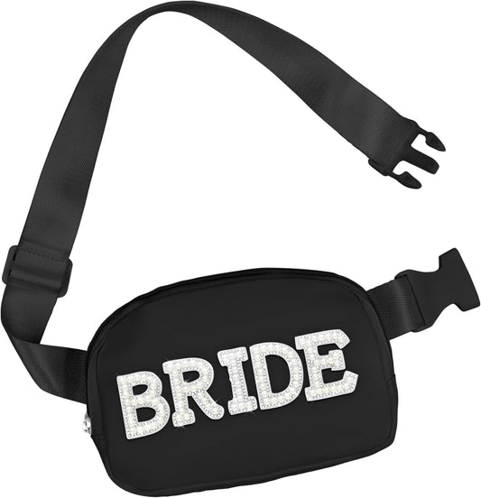 Lamyba Bride to be Gifts, Bridal Shower Gifts, Pearl Patch Bride Fanny Pack for Bachelorette Party Wedding day, Adjustable Strap Waterproof Mrs Crossbody Bag, Black