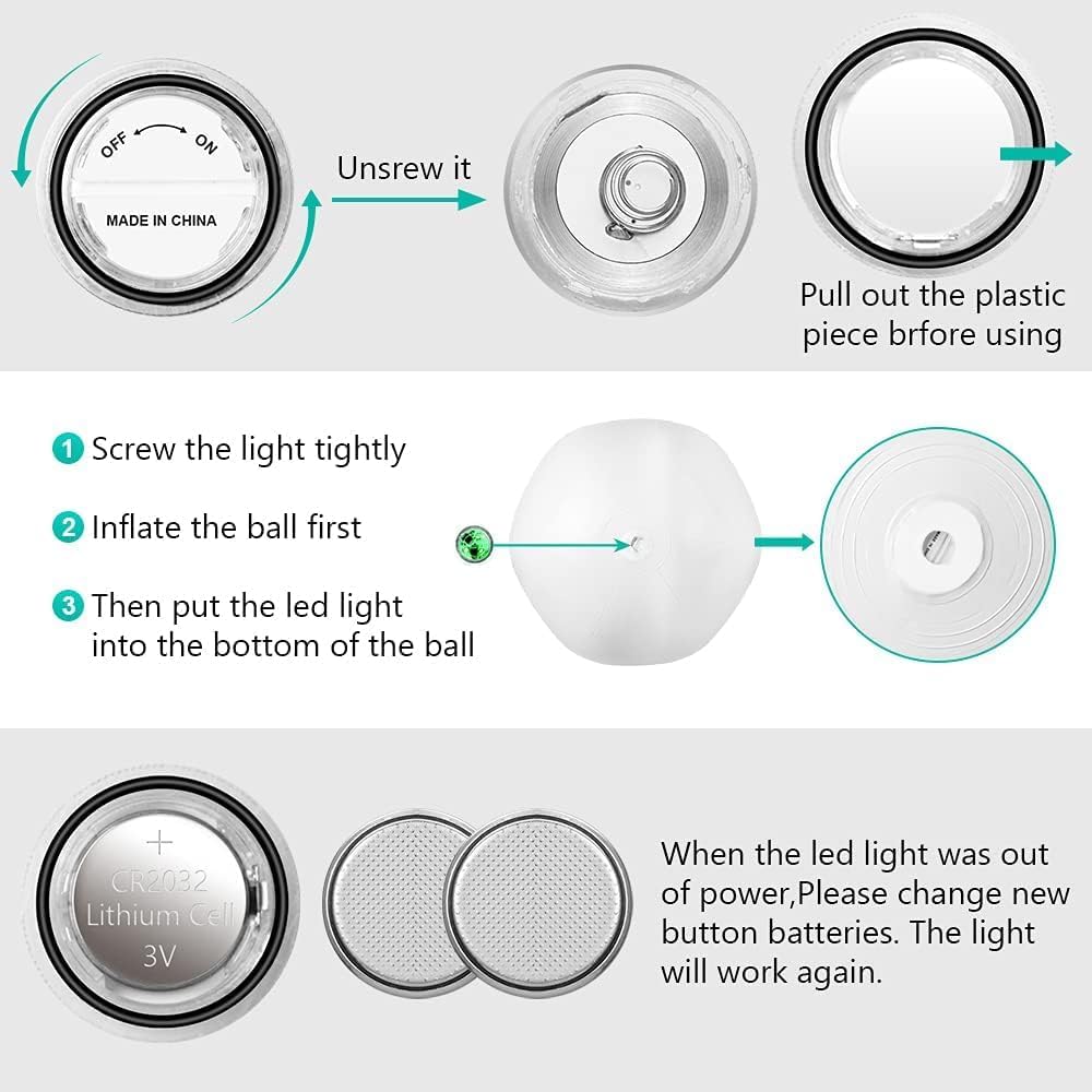 LED Beach Balls Glow in Dark Party Supplies, 2pcs Inflatable Light up Ballon 16'' Floating Pool Light with Remote 16 Color 4 Mode Beach Game Pool Toy Kickball for Neon Party Decoration-4 Lights