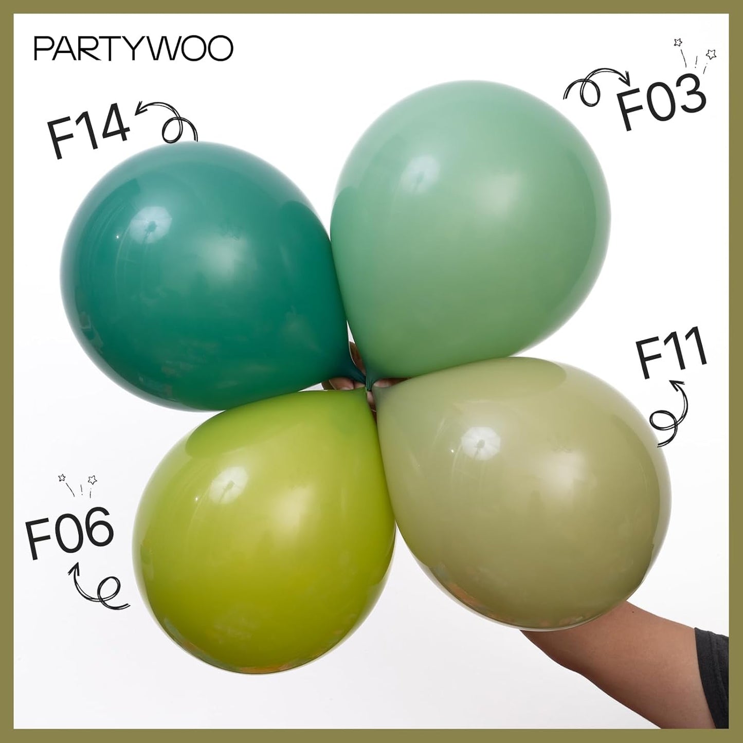 PartyWoo Olive Green Balloons 50 pcs 12 Inch Matte Sage Boho Green Eucalyptus Helium Balloons for Wedding Baby Shower Gender Reveal Birthday Graduation Jungle Safari Party Decorations Green-F06