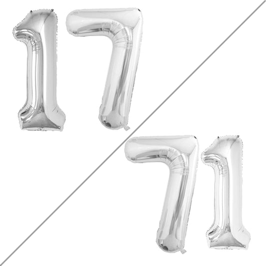GOER Number 17 Balloons for 17th Birthday Sweet 17 Party Decorations,42 Inch Jumbo Foil Helium 71 Balloons for 71st Birthday Party Decoration (Silver)