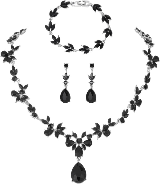 Kamirola Bridal Jewelry Set, Jewelry Set for Women, Necklace Dangle Earrings Bracelet Set, White Gold Plated (TR76)