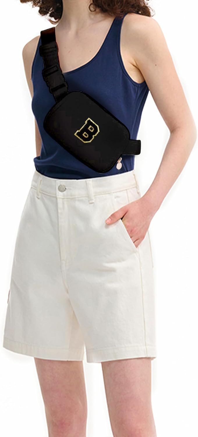 Bridesmaid Gifts Wedding Day - Bridesmaid Proposal Gift,Bridal Shower Gifts,Maid of Honor Gifts,Bachelorette Party Decorations Favors,Initial Belt Bag Crossbody Bag Fanny Pack | Black,Black B