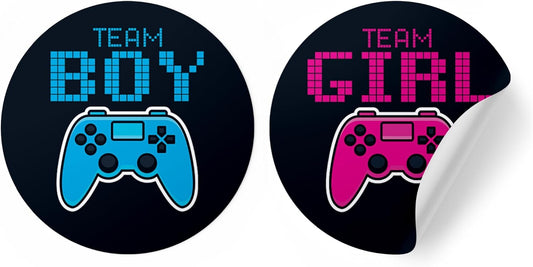 Gamer Gender Reveal Party, Team Boy or Team Girl Video Game Controller Stickers - 40 Count