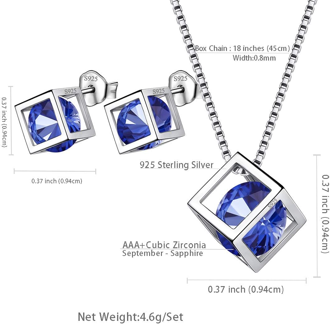 Aurora Tears Birthstone Necklace/Earring 925 Sterling Silver Women Cross/3D Cube/Cresent Moon Birth Stone Jewelry Mens Birthday Gift Anniversary Present