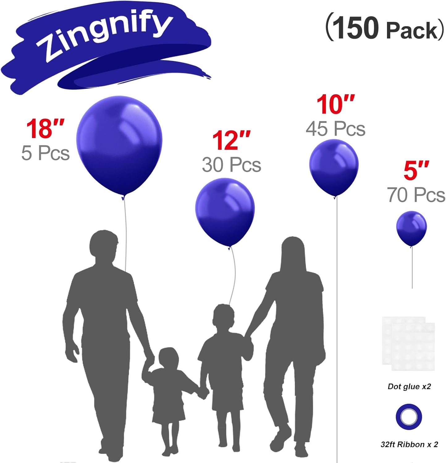 Royal Blue Balloons, 150 pcs Different Sizes Pack of 18 Inch 12 Inch 10 Inch 5 Inch Dark Blue Matte Balloons for Balloon Garland Balloon Arch as Birthday Party Wedding Decorations