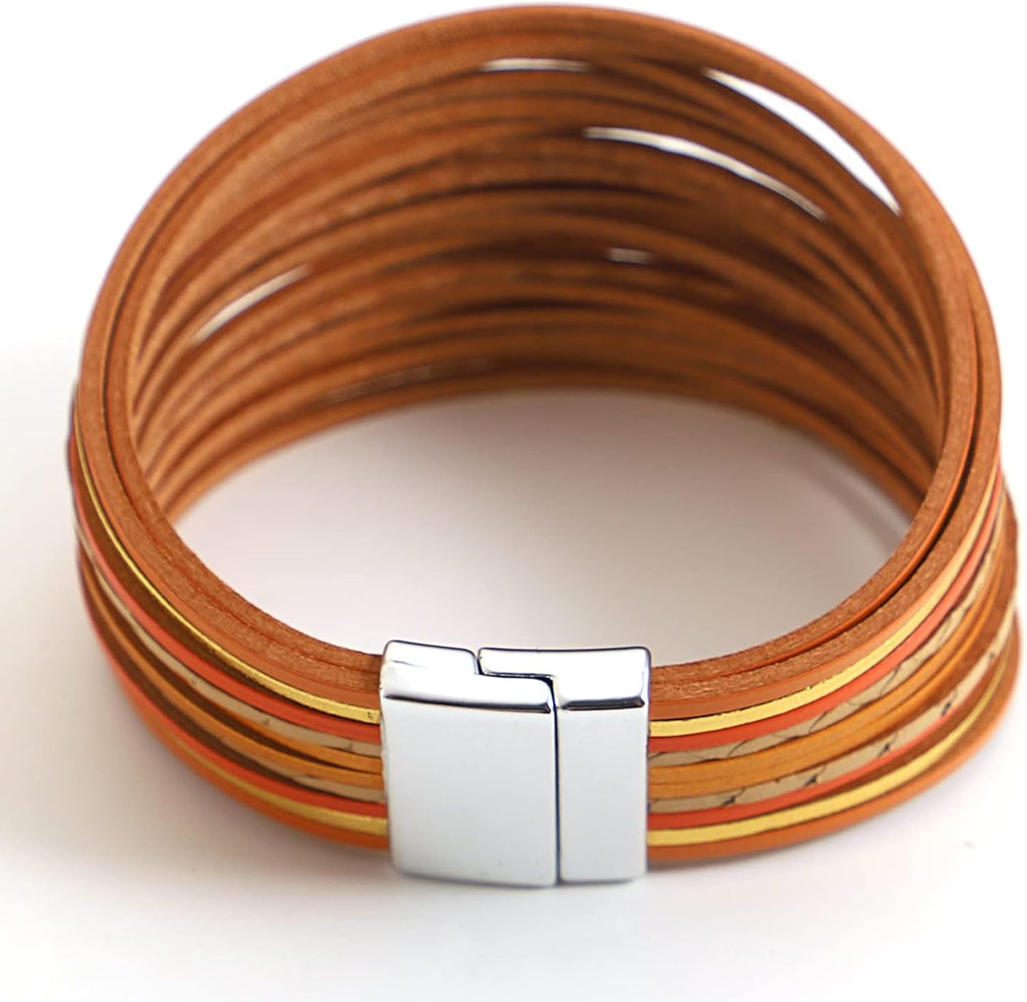 Fesciory Leather Wrap Bracelets for Women, Boho Leopard Multi-Layer Crystal Beads Cuff Bracelet Jewelry