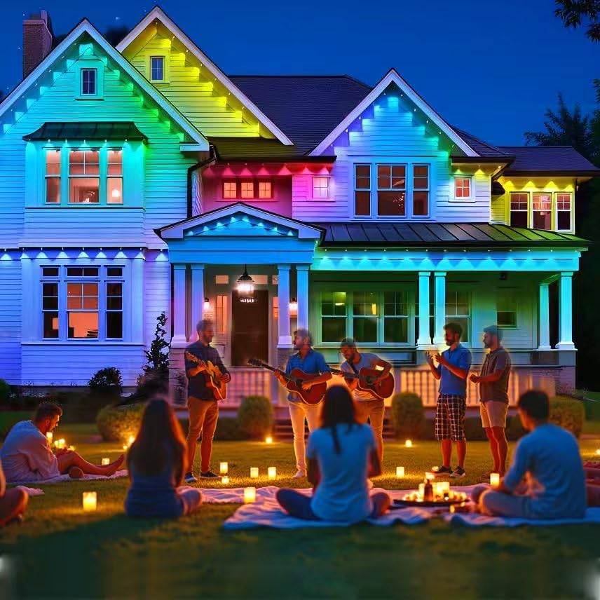Permanent Outdoor Lights, RGB+IC Christmas Lights Outdoor with 51 Scene Modes, 124ft with 72 LED Outside Light for House, IP67 Waterproof , Work with Alexa, Google Assistant, Quick Installation