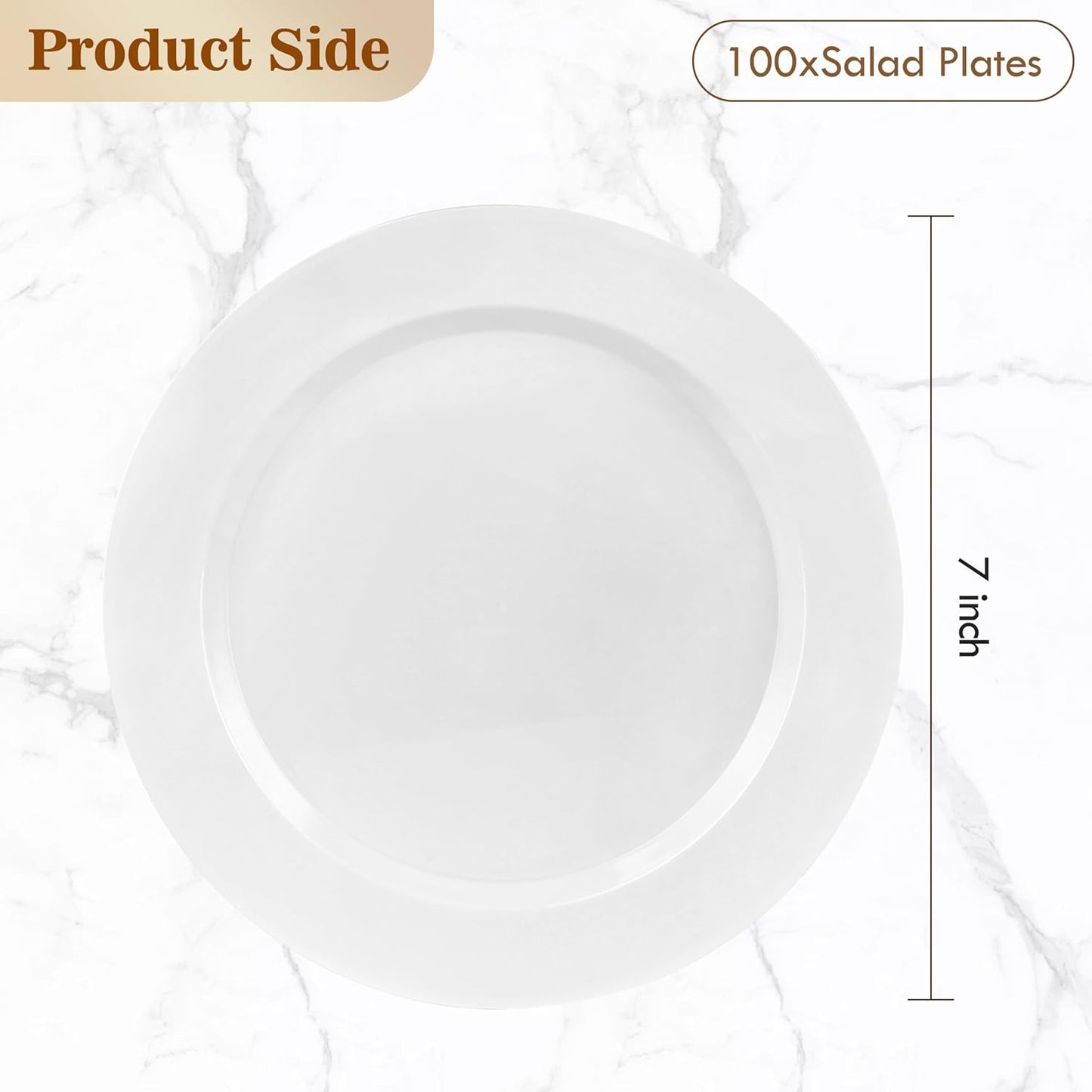 BESTVIP 100PCS 7 Inch White Plastic Dessert Plates, Disposable Plate for Appetizers, Small Cakes, Small Heavy Duty Disposable Plastic Plates for Parties, Wedding, Christmas, Thanksgiving and Birthday