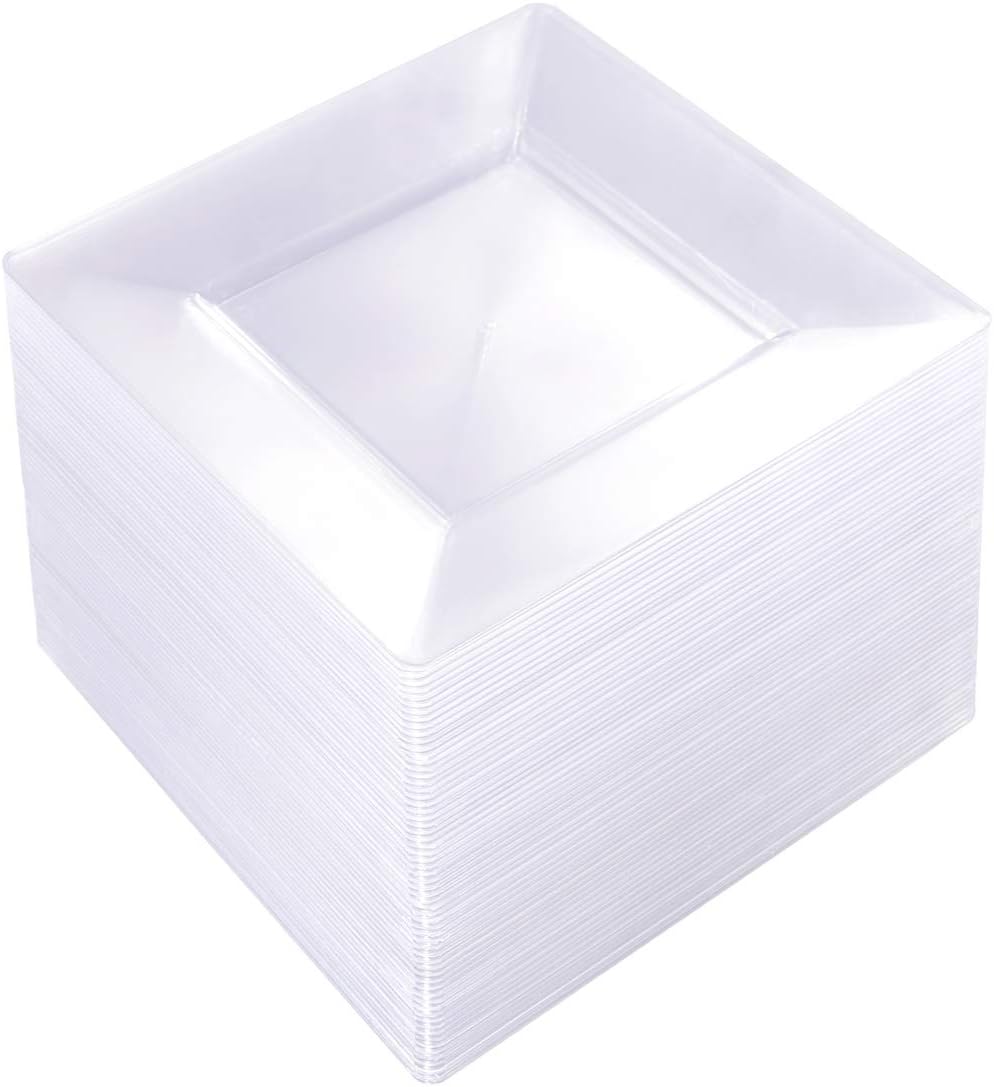 WDF 100PCS Clear Plastic Plates-6inch Square Disposable Plates- Small Appetizer Plates-Premium Clear Dessert/Salad Plates Perfect for Wedding & Parties