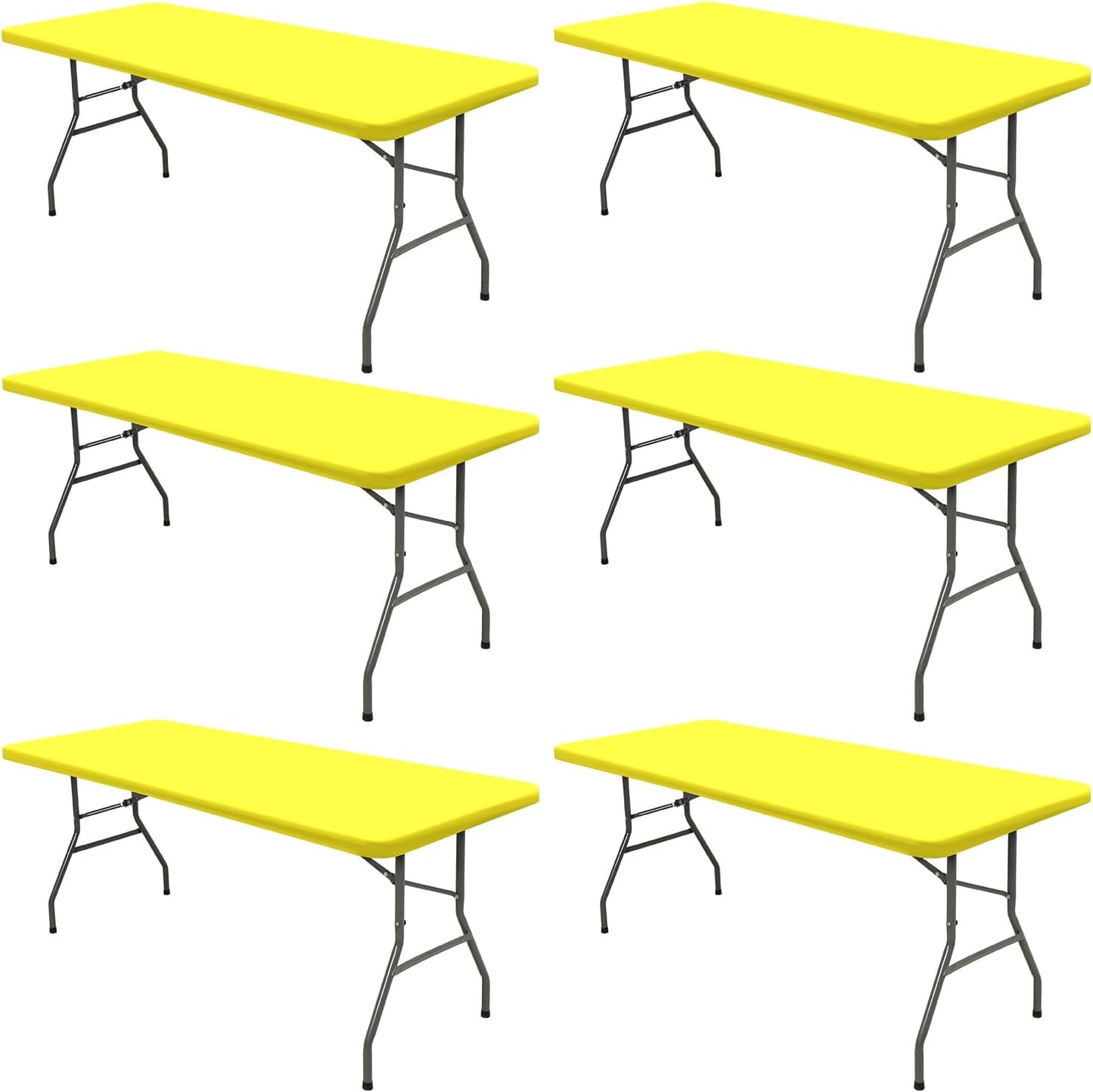 6 Pack Picnic Table Cover Fitted Tablecloths 8 Foot Rectangle Tables Elastic Waterproof Stretch Washable Patio Folding Outdoor Spandex Table Cloth for Camping Banquet and Parties (Yellow,30" x 96")