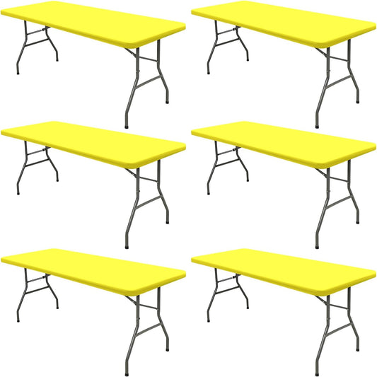 6 Pack Picnic Table Cover Fitted Tablecloths 8 Foot Rectangle Tables Elastic Waterproof Stretch Washable Patio Folding Outdoor Spandex Table Cloth for Camping Banquet and Parties (Yellow,30" x 96")